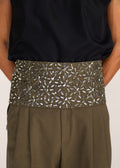 ROSANI The Congregatio cummerbund in deep olive - deep olive hand-embroidered cummerbund, craft detail
