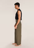 ROSANI The Congregatio cummerbund in deep olive - deep olive hand-embroidered cummerbund, side view