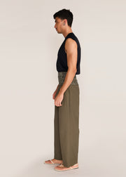ROSANI The Congregatio cummerbund in deep olive - deep olive hand-embroidered cummerbund, side view