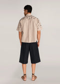 ROSANI The Convera shirt in sand dune - sand dune eyelet embroidered half-sleeve shirt, back view