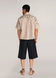 ROSANI The Convera shirt in sand dune - sand dune eyelet embroidered half-sleeve shirt, back view