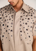 ROSANI The Convera shirt in sand dune - sand dune eyelet embroidered half-sleeve shirt, craft detail