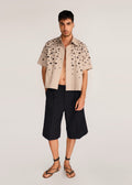 ROSANI The Convera shirt in sand dune - sand dune eyelet embroidered half-sleeve shirt, front view