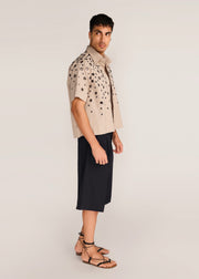 ROSANI The Convera shirt in sand dune - sand dune eyelet embroidered half-sleeve shirt, side view