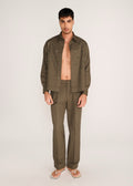 ROSANI The Convergencia shirt in deep olive - deep olive tonal cutwork hand-embroidered shirt, front view