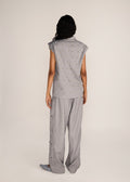 ROSANI The Converia vest in steel - steel metallic open-stitch embroidered tailored vest, back view
