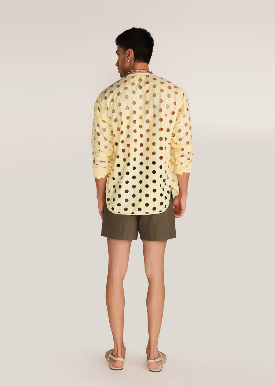 ROSANI The Covera shirt in pale lemon stripes - pale lemon laser-cut pinstriped shirt, back view
