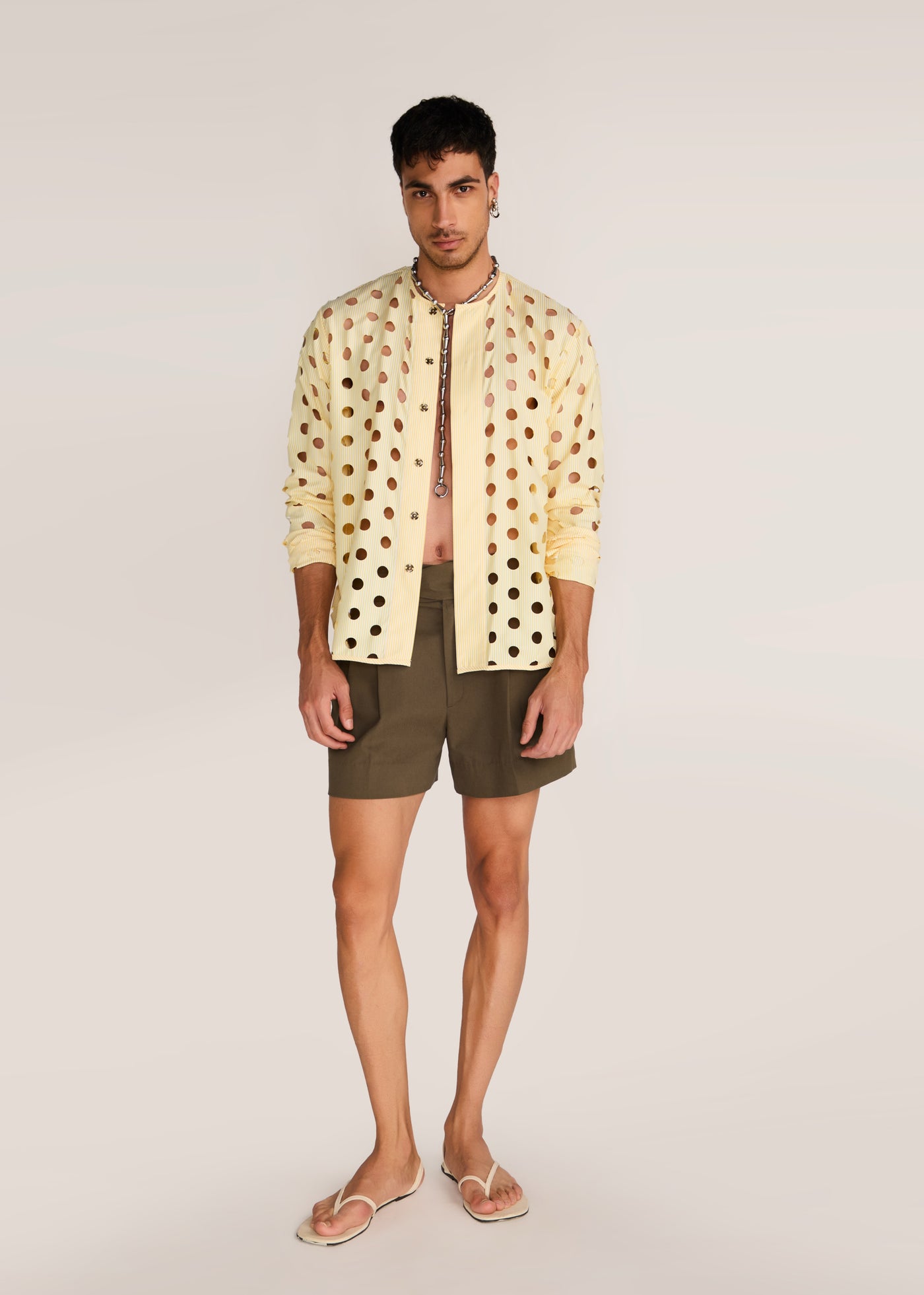 ROSANI The Covera shirt in pale lemon stripes - pale lemon laser-cut pinstriped shirt, front view