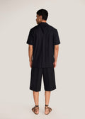 ROSANI The Covra shirt in black - black poplin bandana-collar knot-back half-sleeve shirt, back view