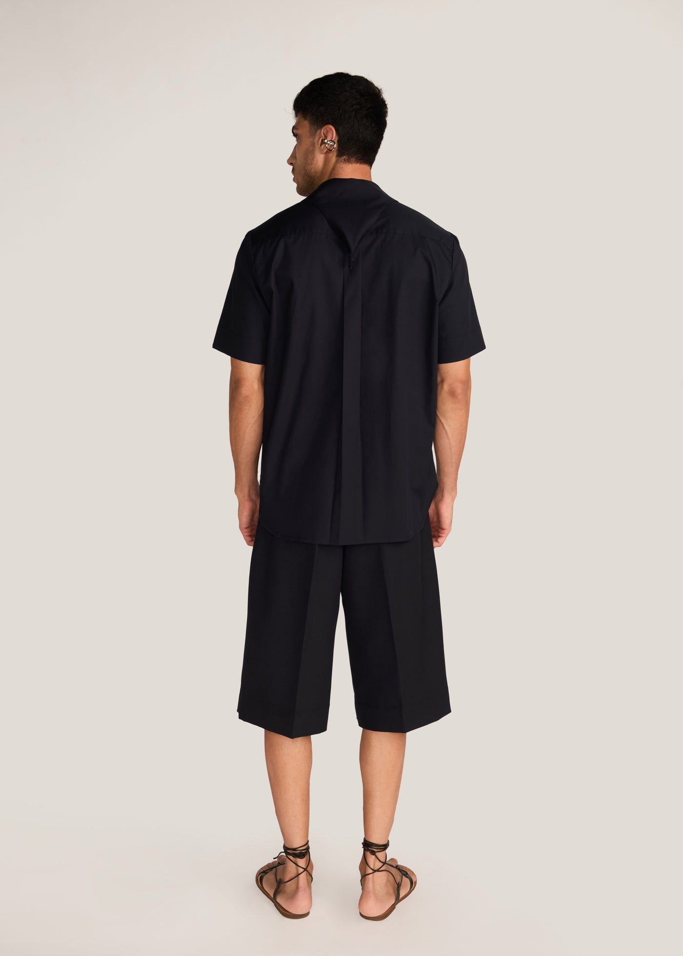 ROSANI The Covra shirt in black - black poplin bandana-collar knot-back half-sleeve shirt, back view