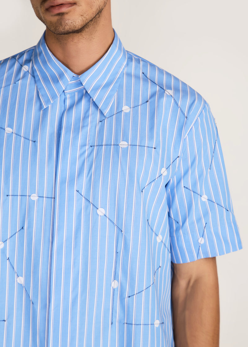 ROSANI The Deai shirt in dreamy blue - dreamy blue striped poplin shirt with all-over pintucks and discs, craft detail