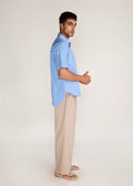 ROSANI The Deai shirt in dreamy blue - dreamy blue striped poplin shirt with all-over pintucks and discs, side view