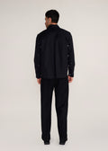 ROSANI The Einklang jacket in black denim - black denim embroidered shacket with tonal threadwork, back view