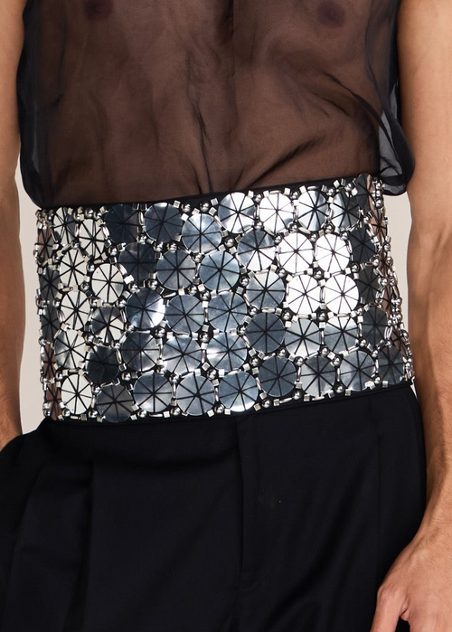 ROSANI The Enlace cummerbund in black & metallic silver - black all-over metallic embroidered cummerbund, craft detail