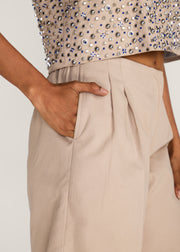 ROSANI The Gattai shorts in sand dune - sand dune cotton pleated midi shorts, craft detail