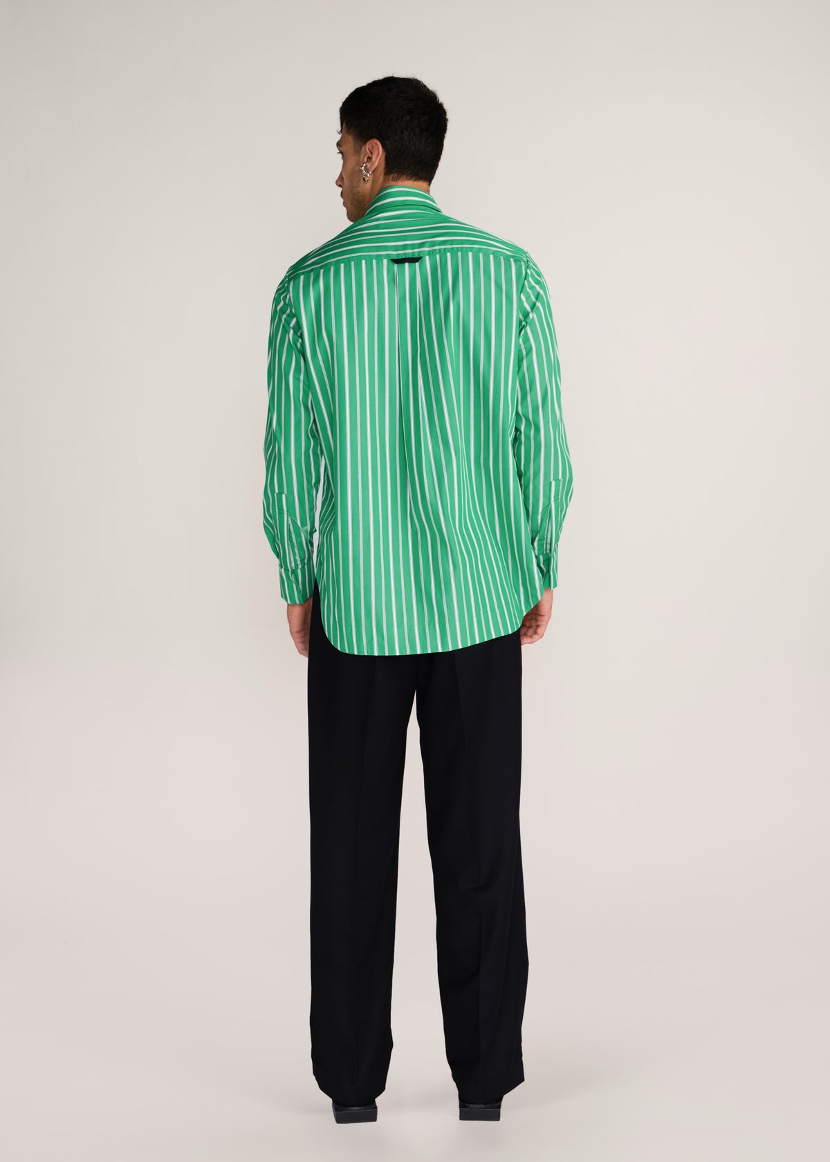 ROSANI The Harmonia shirt in shamrock - shamrock striped shirt with hand-embroidered discs, back view