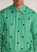 ROSANI The Harmonia shirt in shamrock - shamrock striped shirt with hand-embroidered discs, craft detail