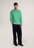 ROSANI The Harmonia shirt in shamrock - shamrock striped shirt with hand-embroidered discs, front view