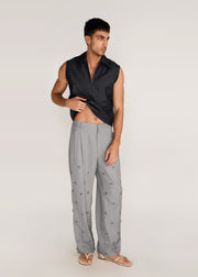 ROSANI The Ilchi trouser in steel - steel metallic-hem suiting trouser, front view