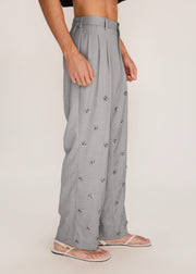ROSANI The Ilchi trouser in steel - steel metallic-hem suiting trouser, side view