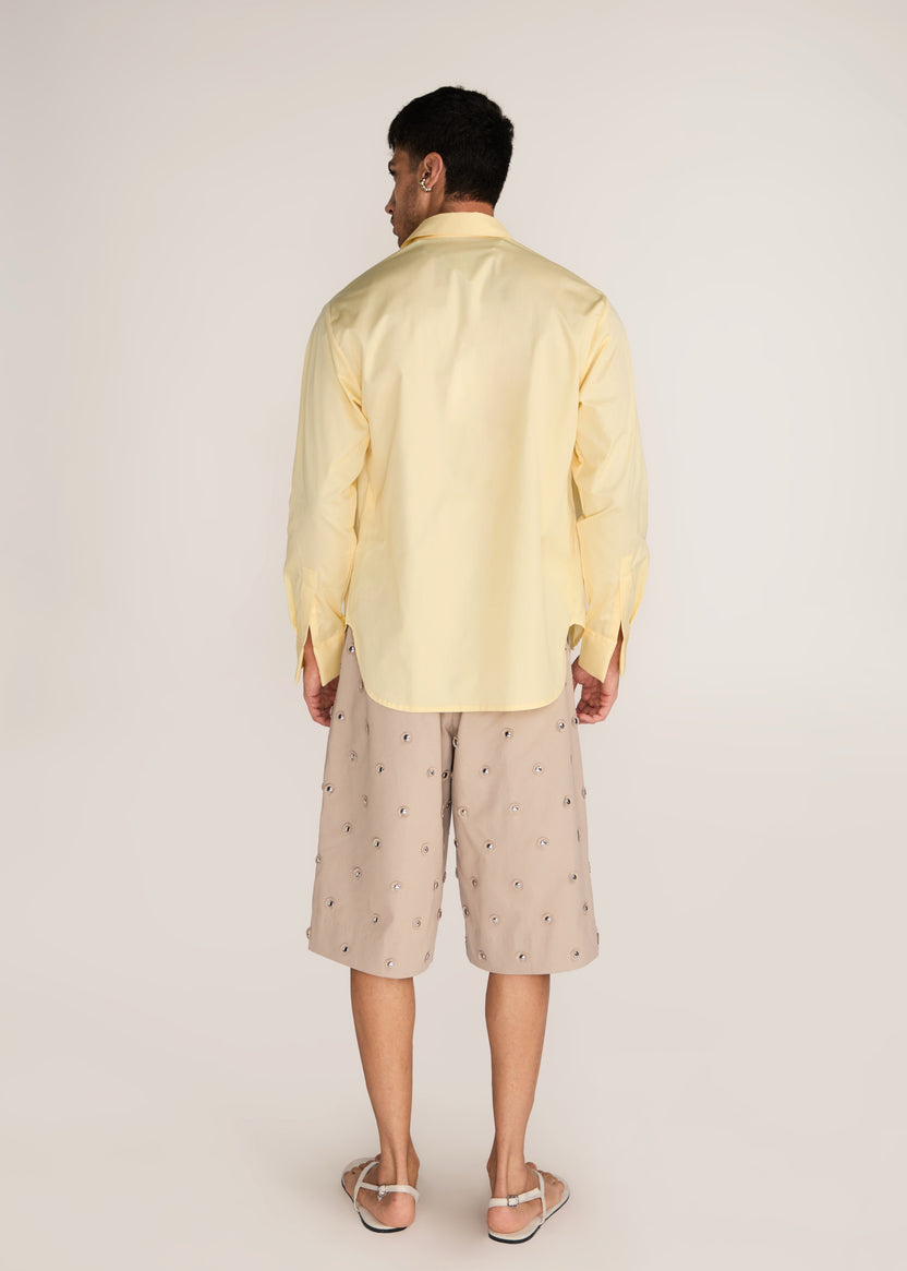 ROSANI The Iltiqa shirt in pale lemon - pale lemon classic button-down shirt, back view