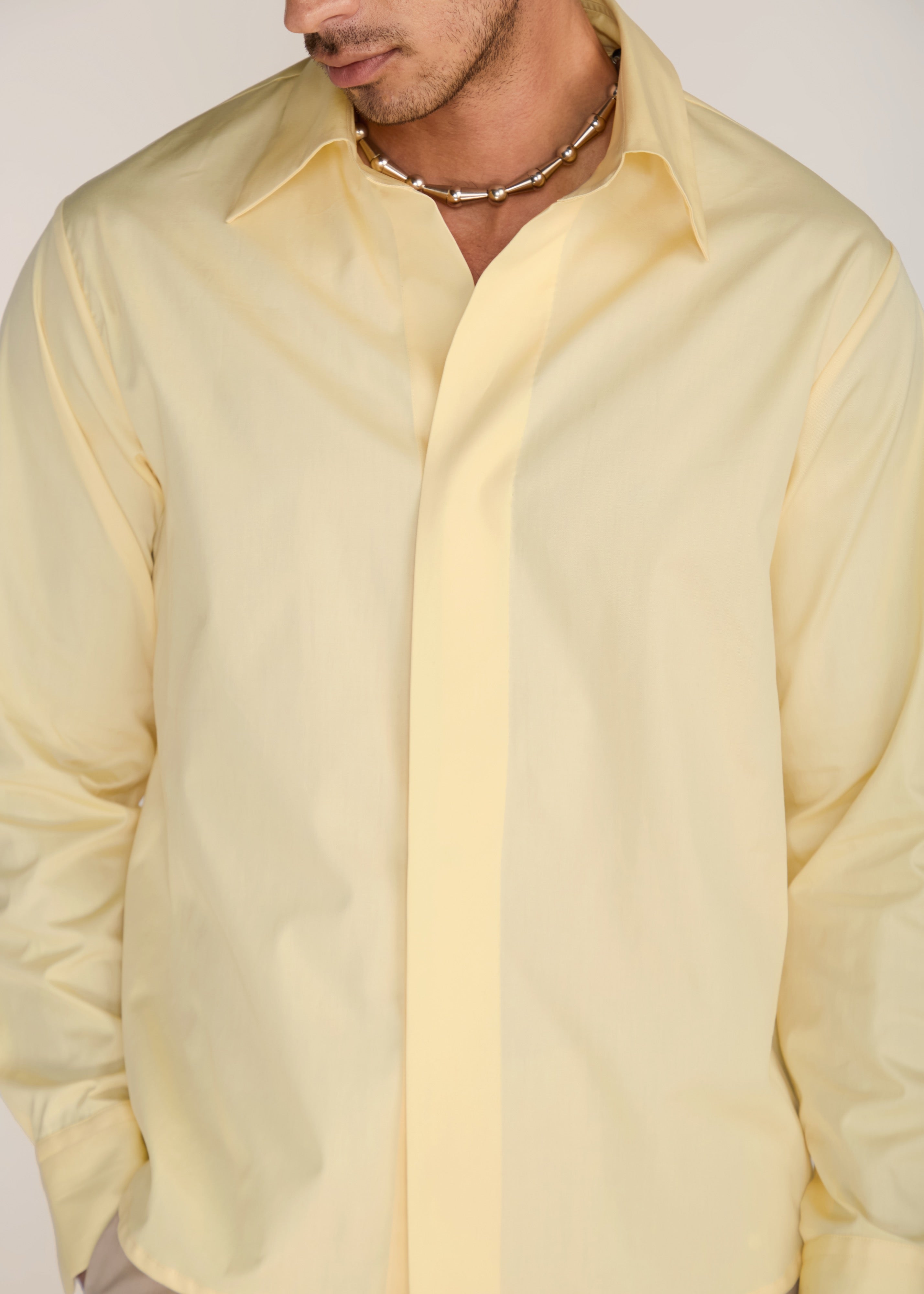 ROSANI The Iltiqa shirt in pale lemon - pale lemon classic button-down shirt, craft detail
