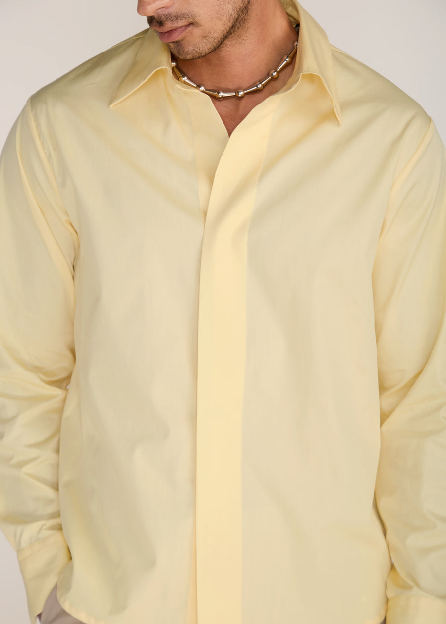 ROSANI The Iltiqa shirt in pale lemon - pale lemon classic button-down shirt, craft detail