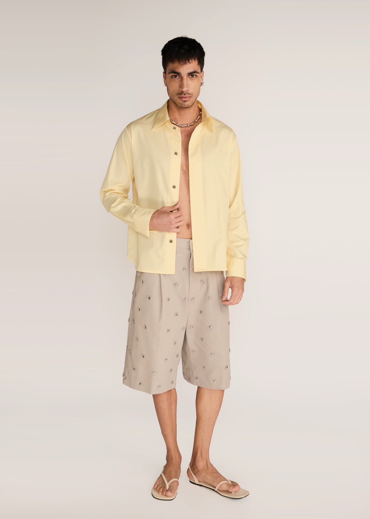 ROSANI The Iltiqa shirt in pale lemon - pale lemon classic button-down shirt, front view