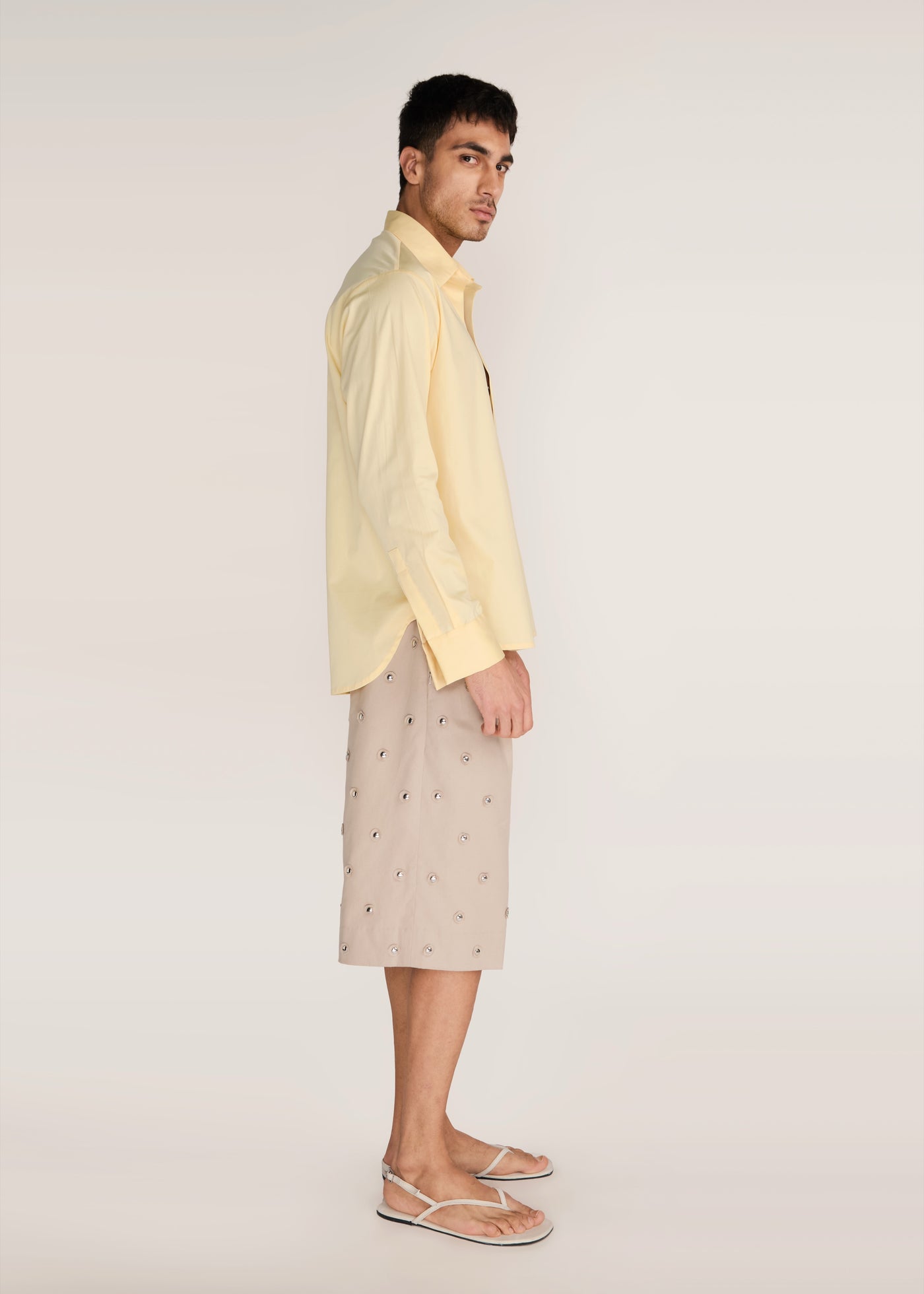 ROSANI The Iltiqa shirt in pale lemon - pale lemon classic button-down shirt, side view