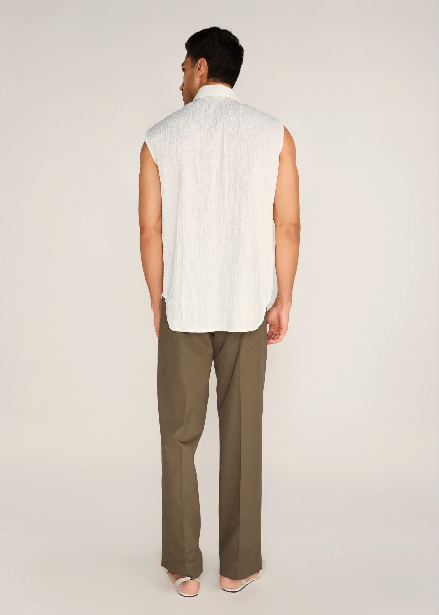 ROSANI The Incontro shirt in ivory - ivory crushed cotton sleeveless shirt, back view
