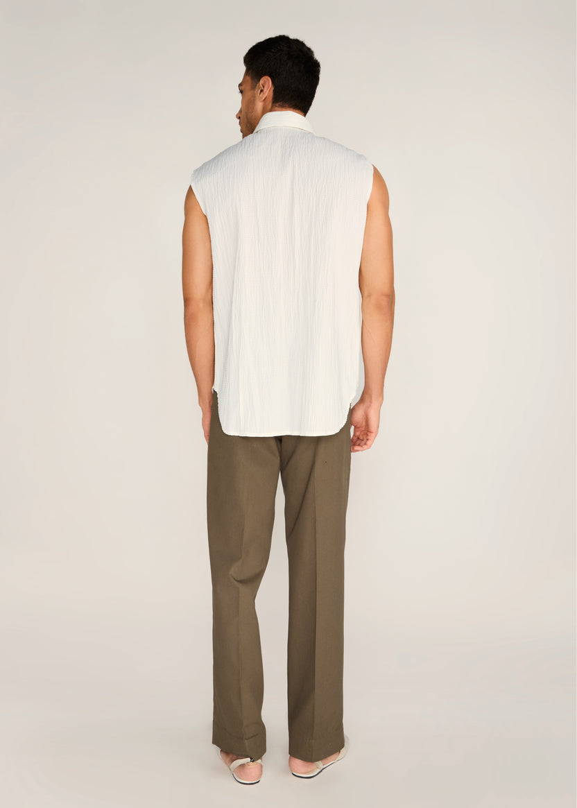 ROSANI The Incontro shirt in ivory - ivory crushed cotton sleeveless shirt, back view