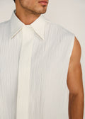 ROSANI The Incontro shirt in ivory - ivory crushed cotton sleeveless shirt, craft detail