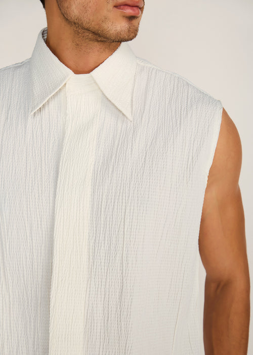 ROSANI The Incontro shirt in ivory - ivory crushed cotton sleeveless shirt, craft detail