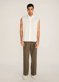 ROSANI The Incontro shirt in ivory - ivory crushed cotton sleeveless shirt, front view