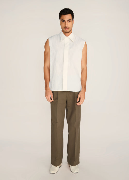 ROSANI The Incontro shirt in ivory - ivory crushed cotton sleeveless shirt, front view