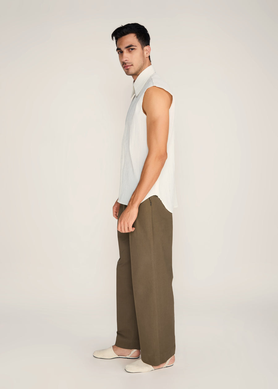 ROSANI The Incontro shirt in ivory - ivory crushed cotton sleeveless shirt, side view