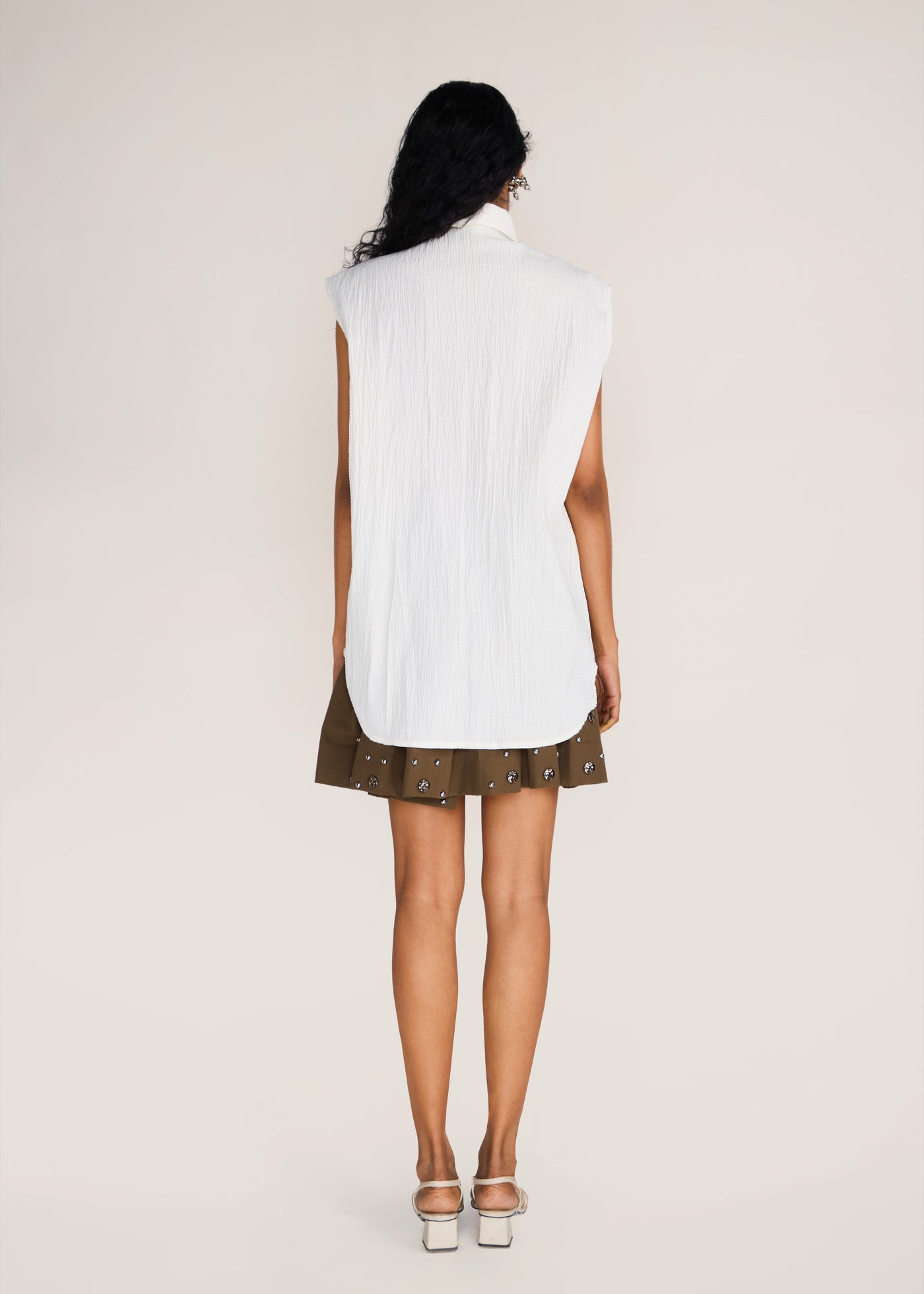 ROSANI The Incontro shirt in ivory - ivory crushed cotton-polyester sleeveless shirt, back view