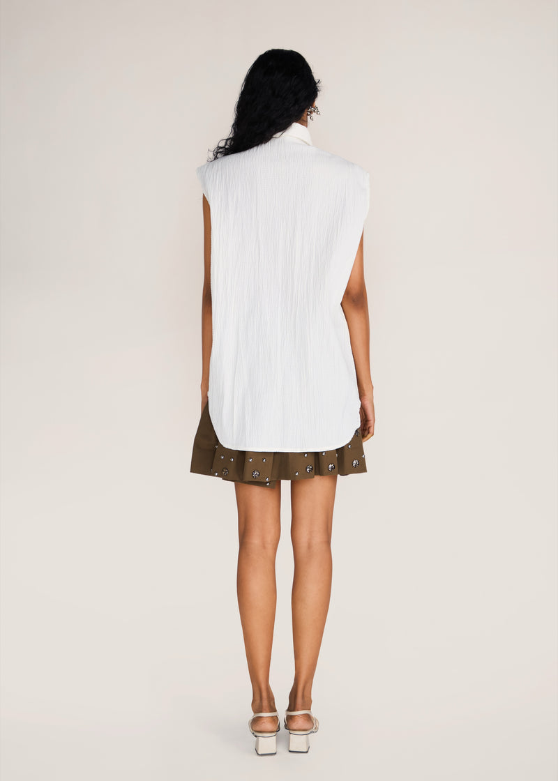 ROSANI The Incontro shirt in ivory - ivory crushed cotton-polyester sleeveless shirt, back view
