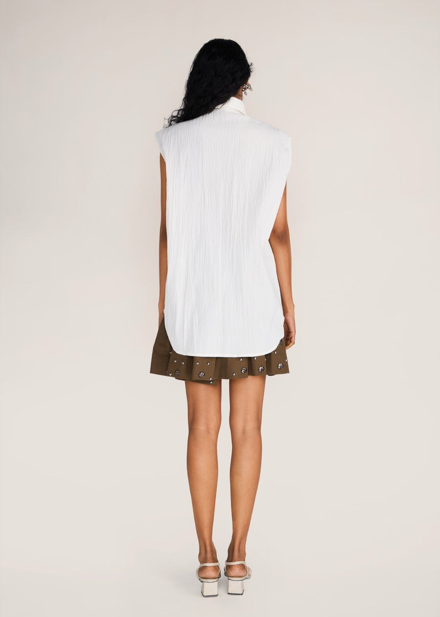 ROSANI The Incontro shirt in ivory - ivory crushed cotton-polyester sleeveless shirt, back view