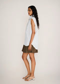 ROSANI The Incontro shirt in ivory - ivory crushed cotton-polyester sleeveless shirt, side view
