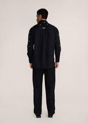 ROSANI The Ittihad shirt in black - black poplin pintuck and disc shirt, back view