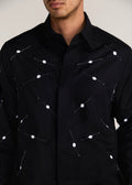 ROSANI The Ittihad shirt in black - black poplin pintuck and disc shirt, craft detail