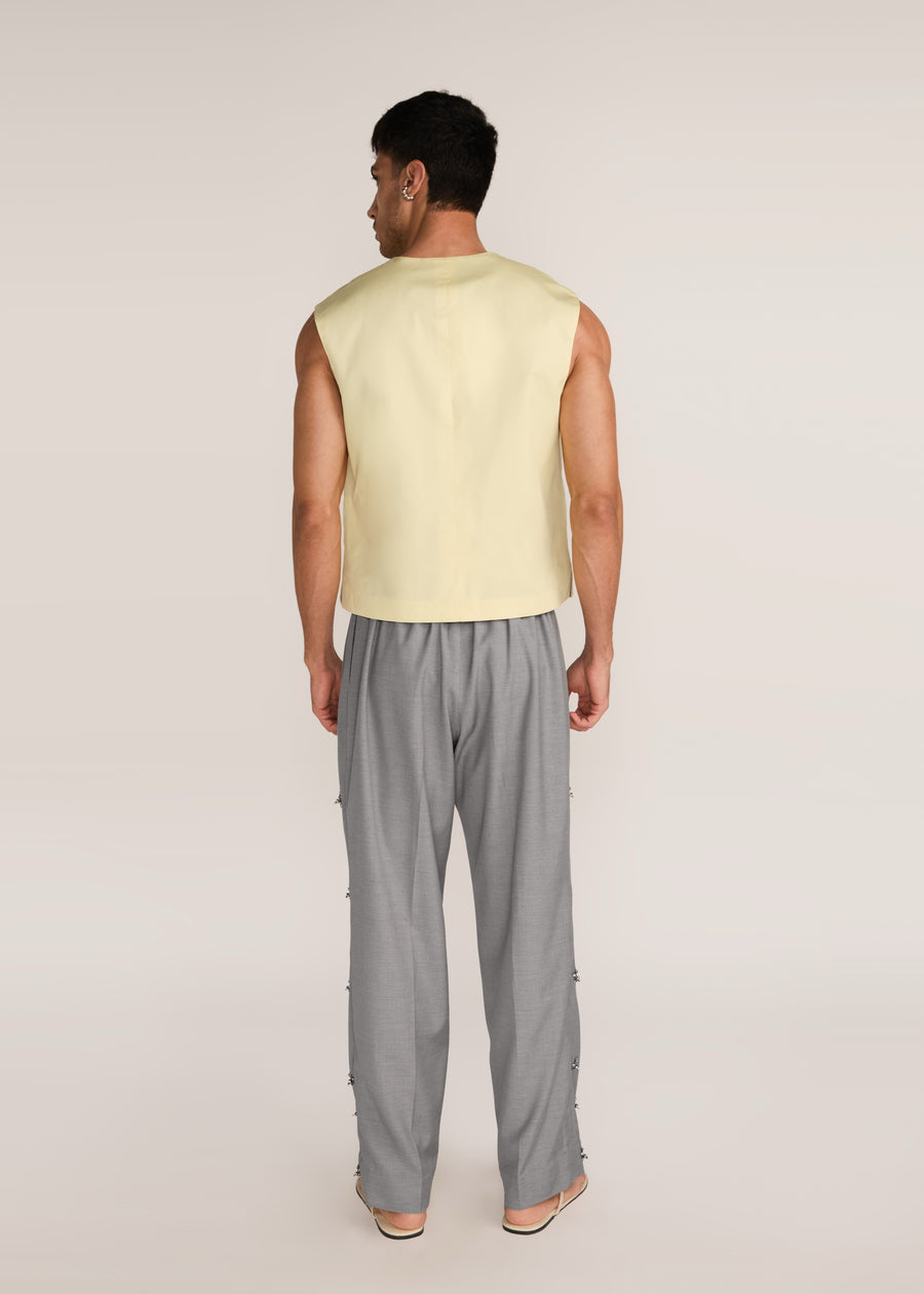 ROSANI The Jam' vest in pale lemon - pale lemon hand-constructed poplin vest, back view