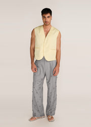 ROSANI The Jam' vest in pale lemon - pale lemon hand-constructed poplin vest, front view