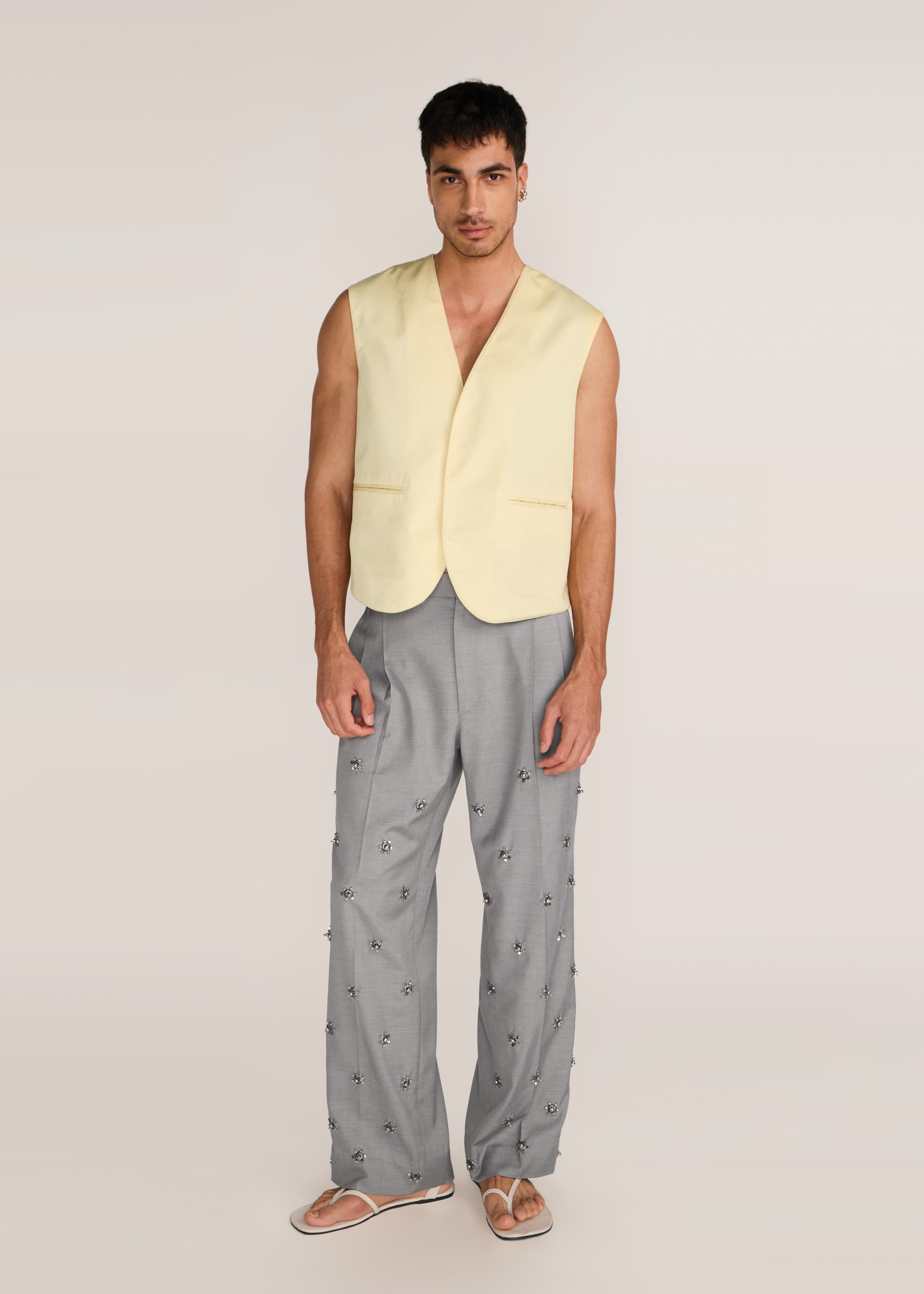 ROSANI The Jam' vest in pale lemon - pale lemon hand-constructed poplin vest, front view