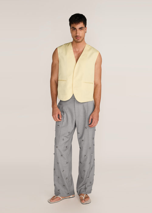 ROSANI The Jam' vest in pale lemon - pale lemon hand-constructed poplin vest, front view