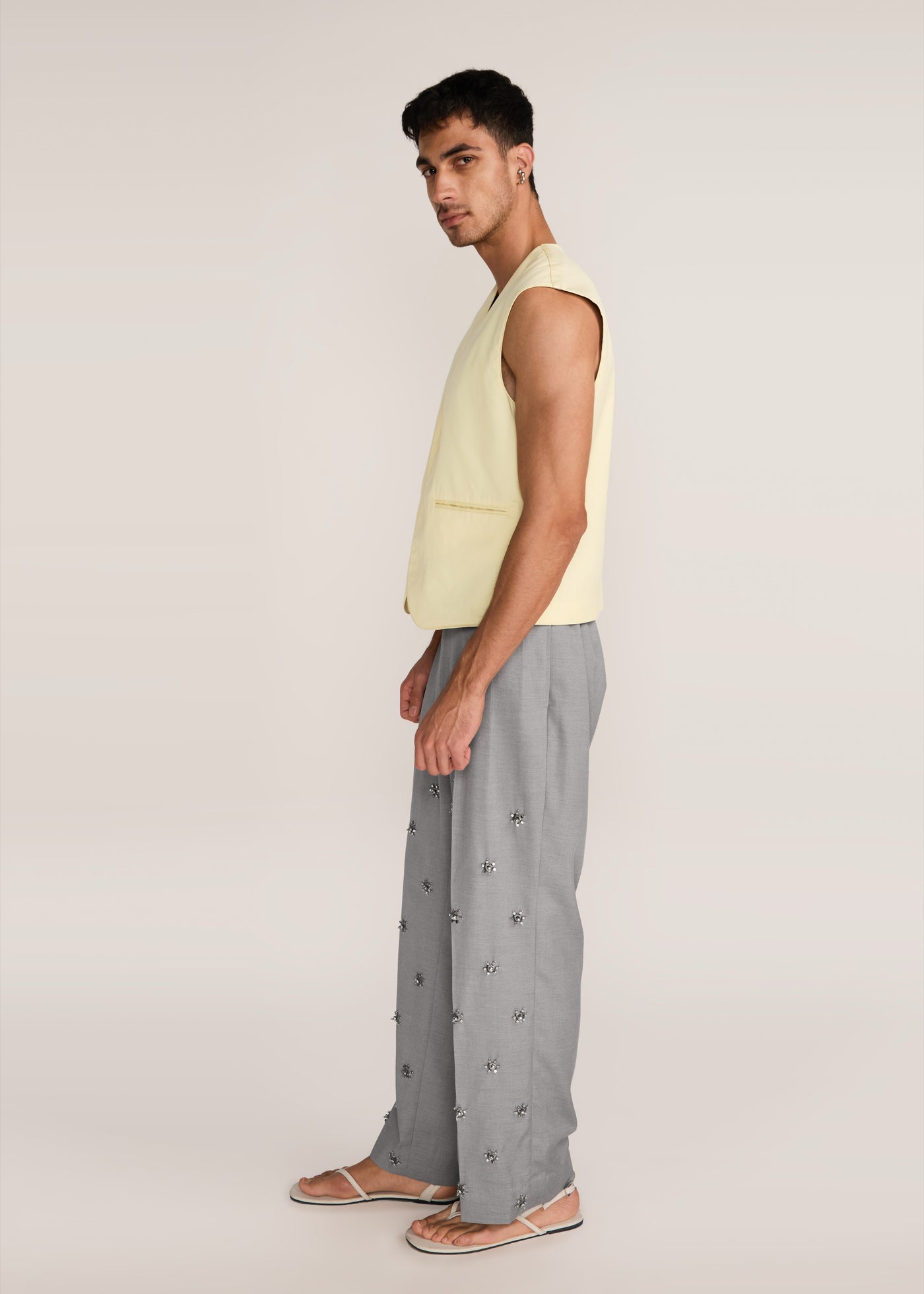 ROSANI The Jam' vest in pale lemon - pale lemon hand-constructed poplin vest, side view