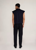 ROSANI The Jonction vest in navy - navy minimal cotton vest with defined shoulder, back view