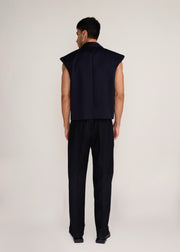 ROSANI The Jonction vest in navy - navy minimal cotton vest with defined shoulder, back view