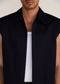ROSANI The Jonction vest in navy - navy minimal cotton vest with defined shoulder, craft detail